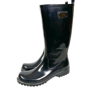 Nine West Black Rubber Rain Boots - Knee High 'Welly' Style Womens Size 10M
